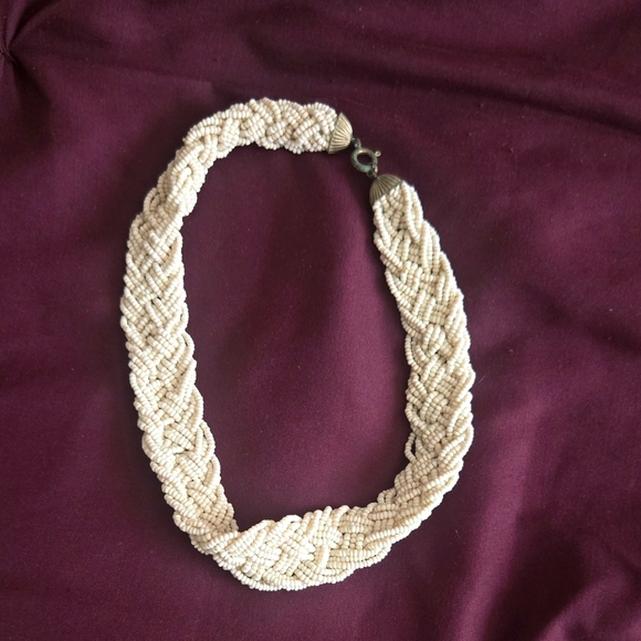 Vintage White Beaded Braided Necklace - Picture 1 of 4